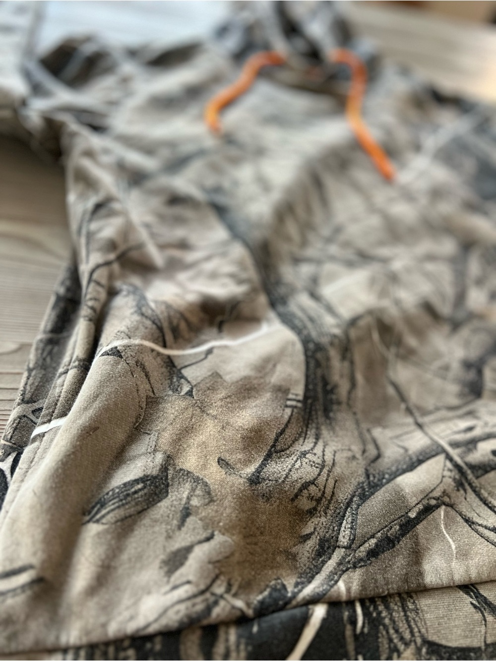 Knitswell Women’s Camo Hoodie in Gray & Black with Orange Drawcords - Picture 6 of 6